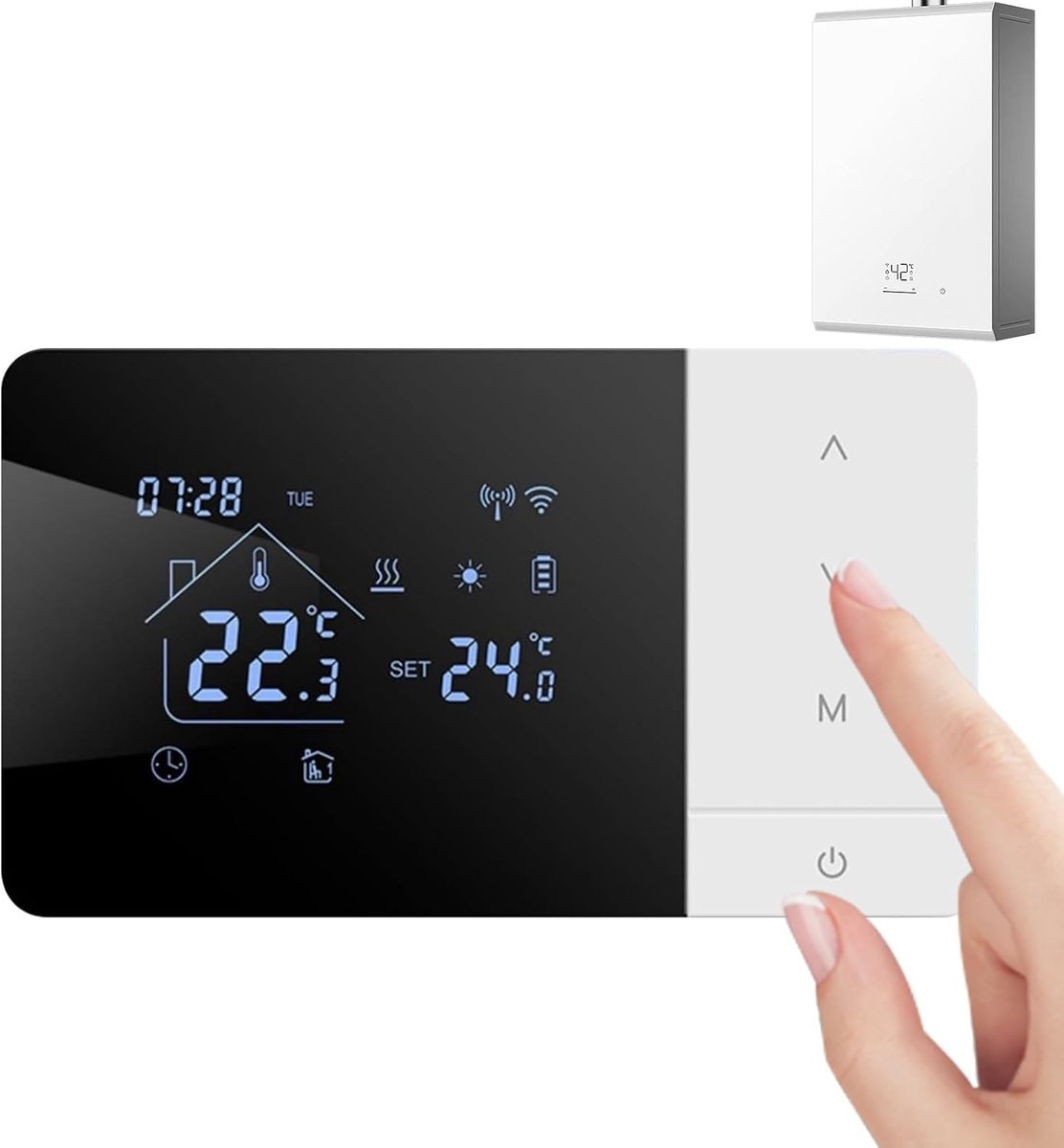 Wifi Thermostaat - Temperatuurregelaar App - Comfort Binnen - Adaptieve Klimaatregeling - 14x8.1x2cm - Zwart Wit