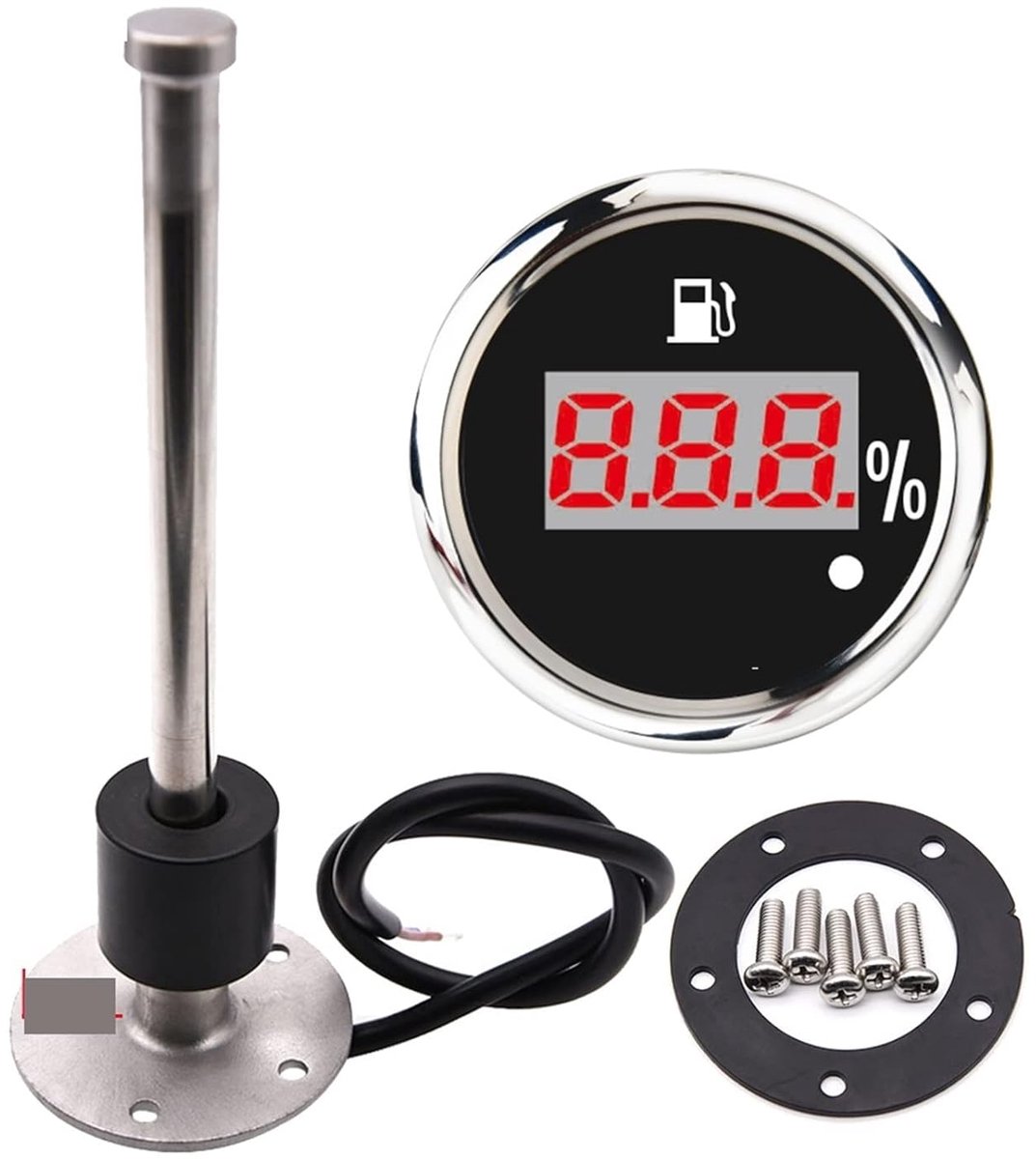 Brandstofmeter Set - Niveausensor Indicator - Niveau Meten - Digitale Waarschuwing - 52mm - Zwart