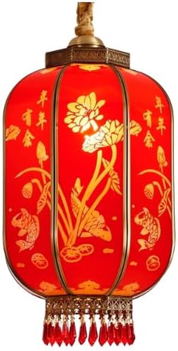 Oosterse Lantaarn - Decoratieve Lamp - Feestelijke Sfeer - Volledig Koper - 25cm x 40cm - Rood