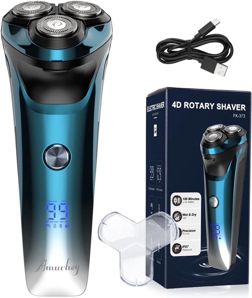 Elektrisch scheerapparaat voor mannen met baardtrimmer - IPX7 waterdicht en 120 minuten looptijd - USB-C opladen