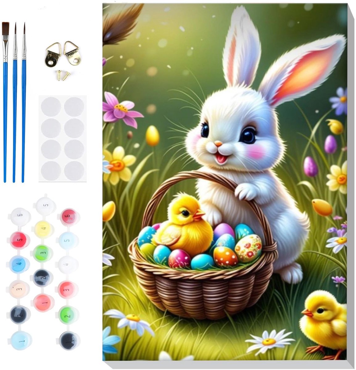 Dailygoods - Lxmsja Verf op nummer, konijn voor volwassenen, beginners met frame, schilderen op nummer, konijn op canvas, doe-het-zelf acrylschilderset kunst en ambachten paasgeschenken voor huiswanddecoratie, 20