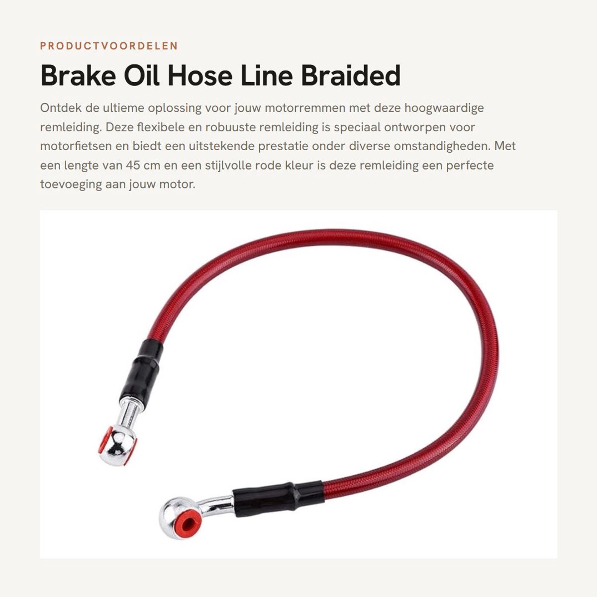 Dailygoody - Brake Oil Hose Line - Braided Motorolie Remleiding - 45cm - Rood - Geschikt voor de meeste motoren - Hoogwaardig en duurzaam
