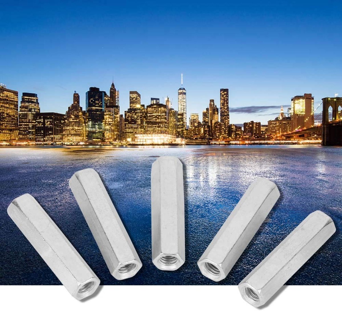 Dailygoods- Zeskantmoer 5 Stuks - Lange Staafmoer M8 x 50 - Bevestigingselementen - Verzinkt Koolstofstaal - Corrosiebestendig - Voor Huishoudelijke Apparatuur - Bevestigingsmoer