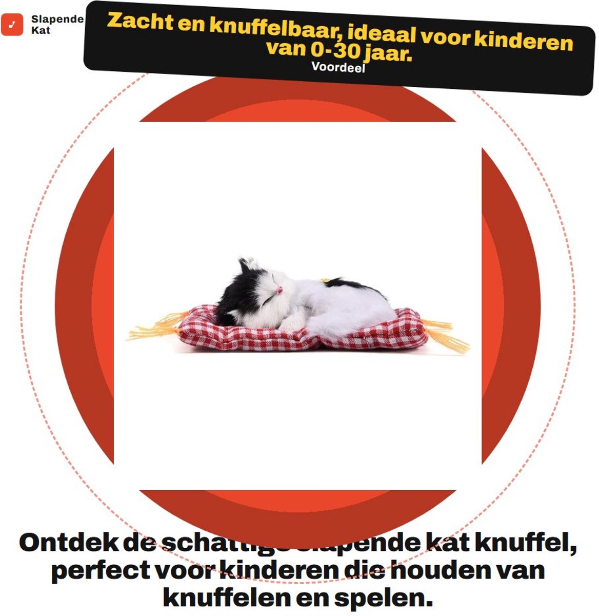 Dailygoods- Knuffel Slapende Kat - Zacht Pluche Speelgoed - 13x10 cm - Cadeau voor Kinderen - Simulatie Kattenspeelgoed - Inclusief Geluid