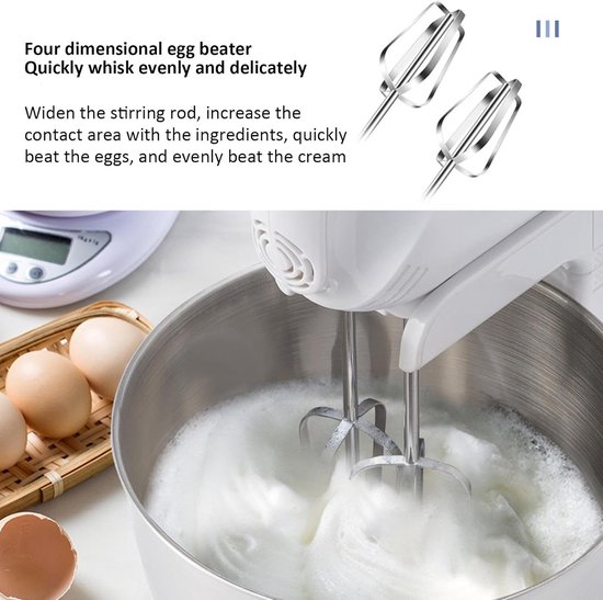 Elektrische Handmixer - Keukenmixer Garde - Beslag Maken - 5 Snelheden Instelbaar - 120 W - Wit — afbeelding 4