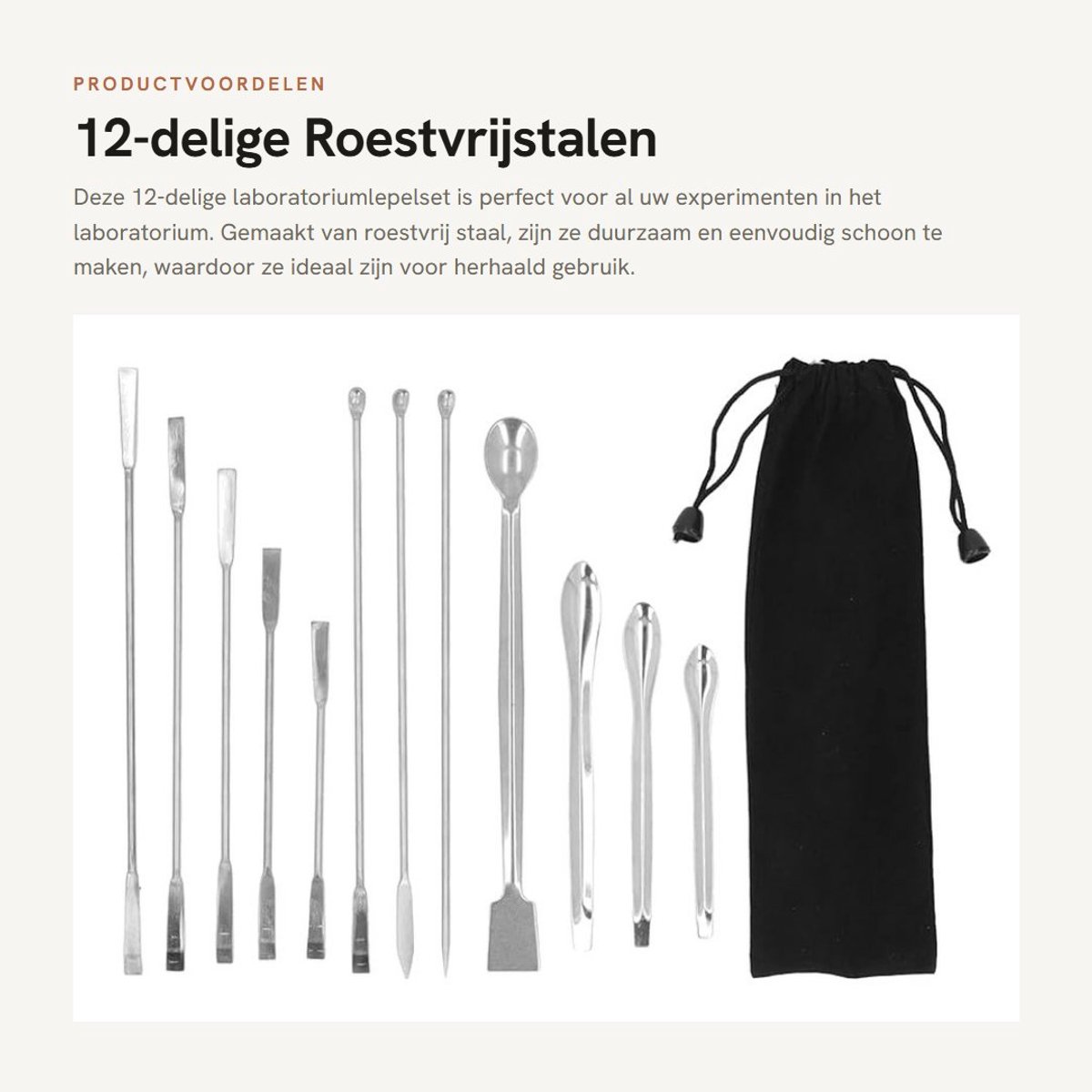 Dailygoods- Laboratoriumlepelset 12-delig - Roestvrijstalen Lepels - Spatels - Reagensscheplepels - Gereedschapsset - Voor Experimenten - Laboratoriumgereedschap