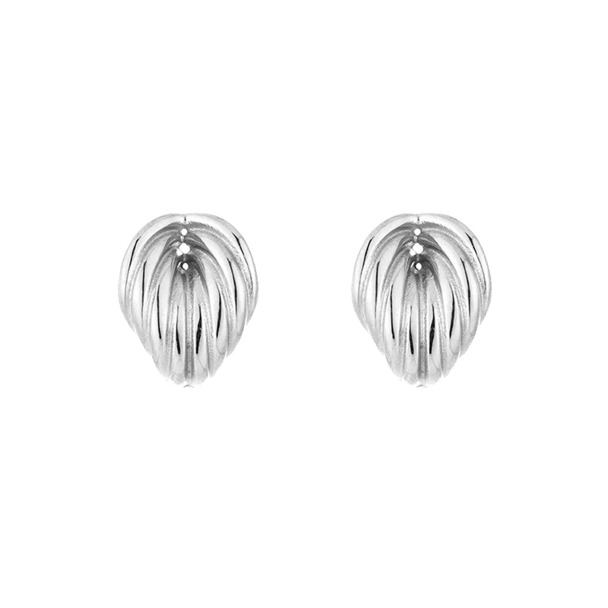 Stainless Steel Sculptural Ribbed Heart Stud Earrings – Luxe Ribbel Hart Oorstekers – RVS - Zilver