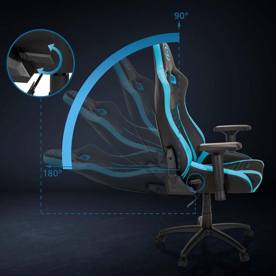 Stoel Stof Kunstleder - Bureaustoel Ergonomisch - Comfortabel Zitten - 3D Verstelbare Armleuningen - 147 cm Hoog - Zwart Turkoois — afbeelding 4