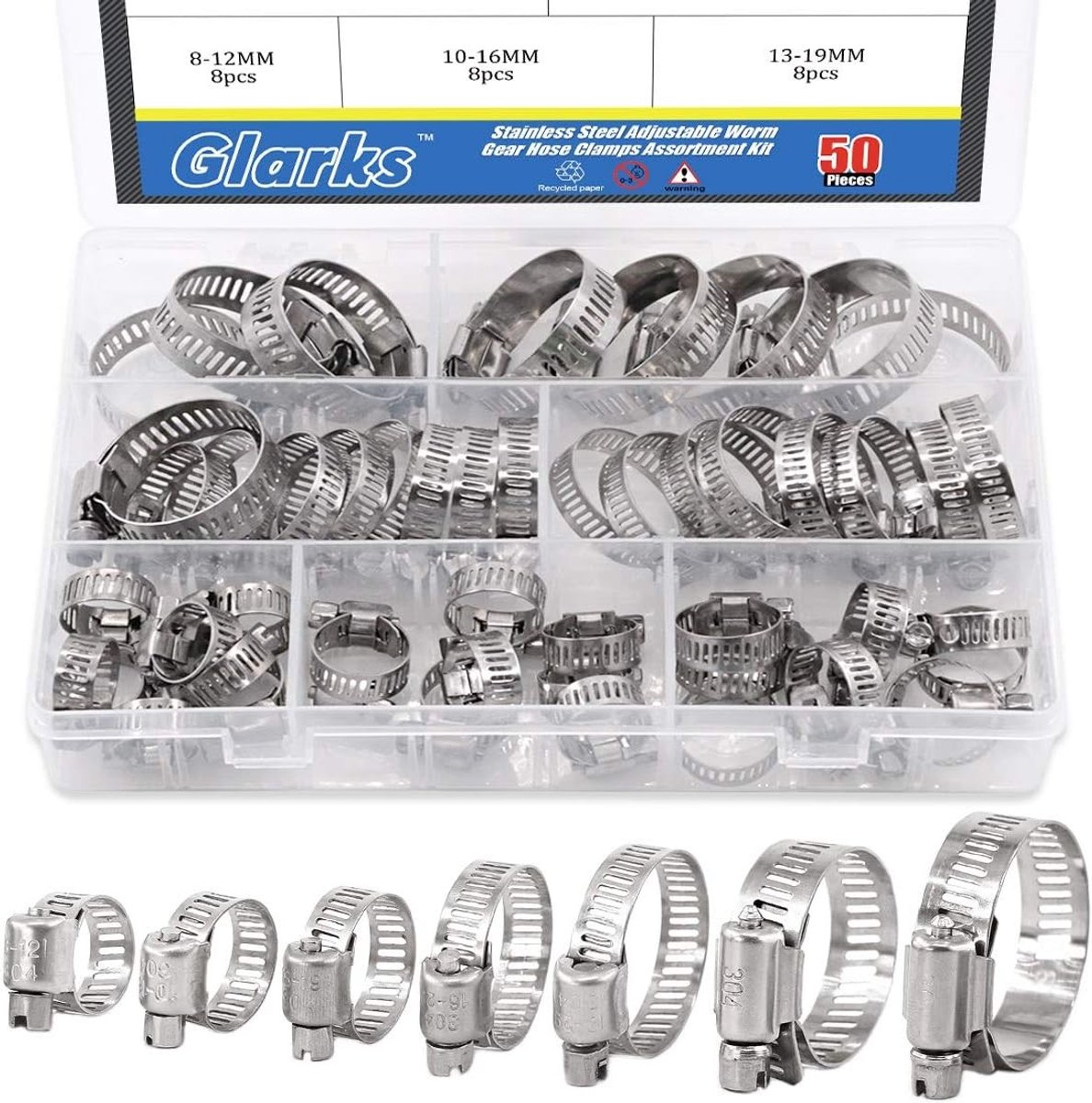 50 Stuks RVS Verstelbare Worm Gear Slangklemmen Set van 8-38mm voor Slangen en Hookah Gebruik