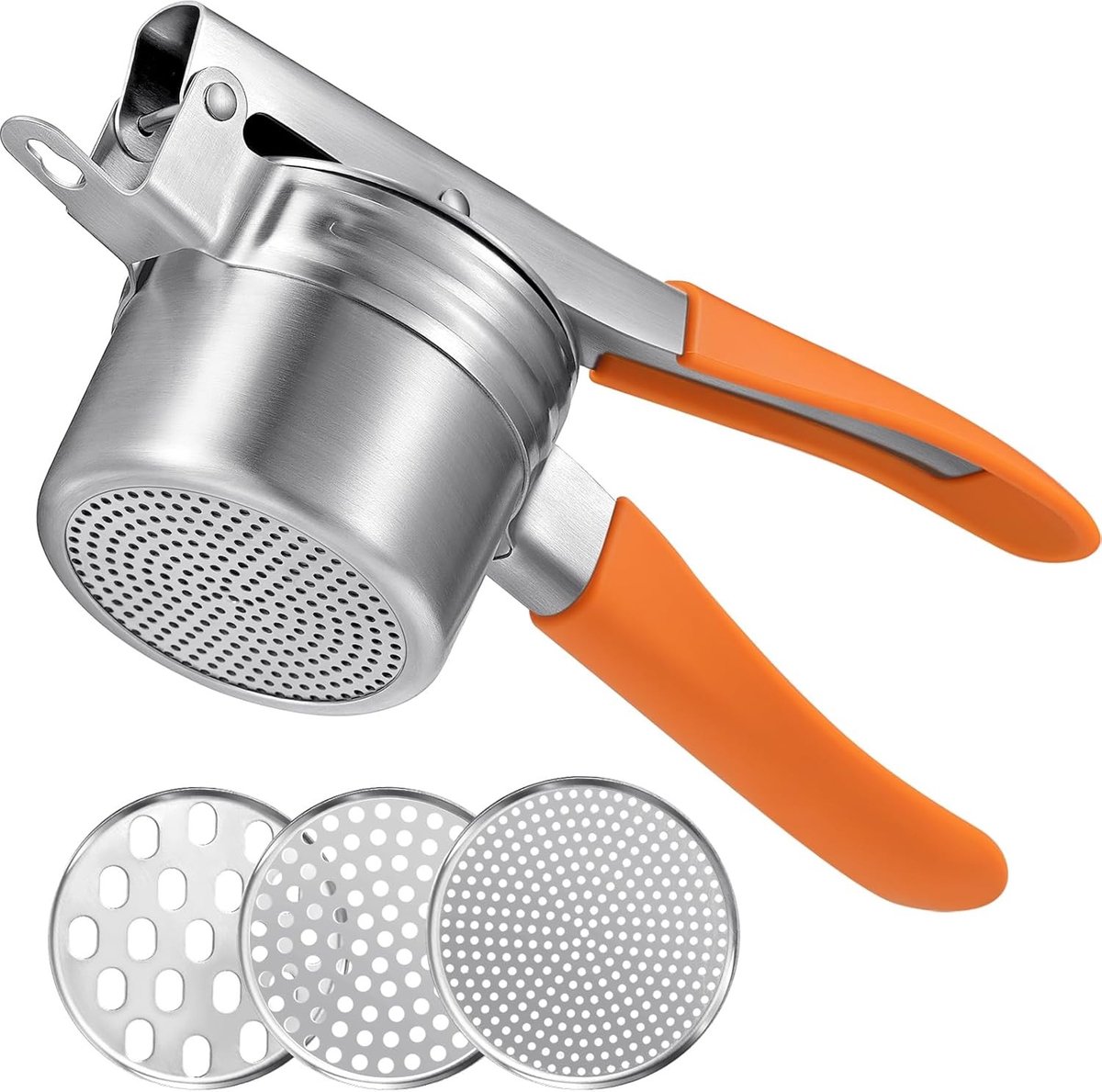 Professionele RVS Aardappelpers met 3 Verwisselbare Platen voor Aardappelen, Pompoenen en Zoete Aardappelen, Makkelijk Schoon te Maken en Duurzaam in Gebruik