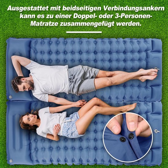 Opblaasbare Slaapmat - Kampeer Mat - Comfortabel Slapen Buiten - Ingebouwde Voetpomp - 200x67x10 cm - Marineblauw van Merkloos — afbeelding 2