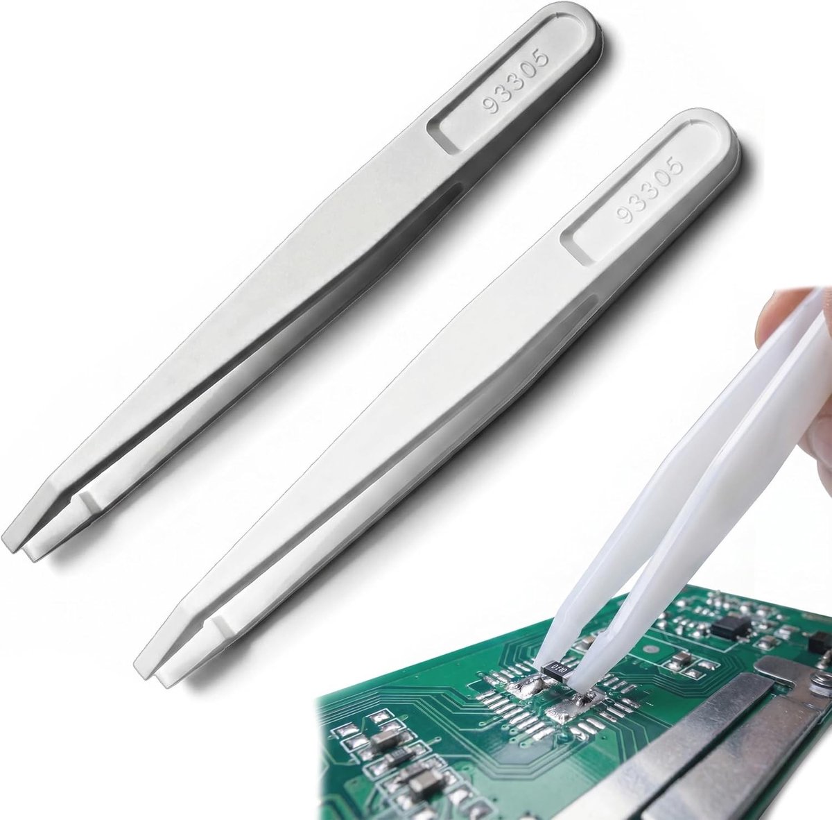 Set van 2 antistatische plastic pincetten met platte punt, perfect voor elektronica-reparatie, laboratoriumtaken en knutselprojecten