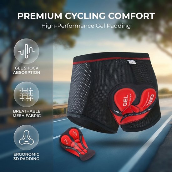 Mountainbike Onderbroek Heren - Fiets Sportonderbroek met Zeem & Verdikt siliconenkussentje - 5D Gel Pad Shockproof - Shockproof MTB Sportbroek - Ademend Mesh - Rood en zwart XL — afbeelding 2