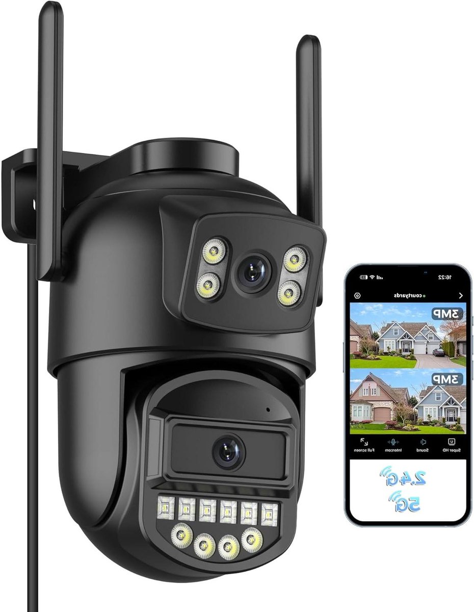 Bewakingscamera Buiten - WLAN Camera - Huis Beveiligen - Dubbele Lens 2.5K - IP66 - Wit