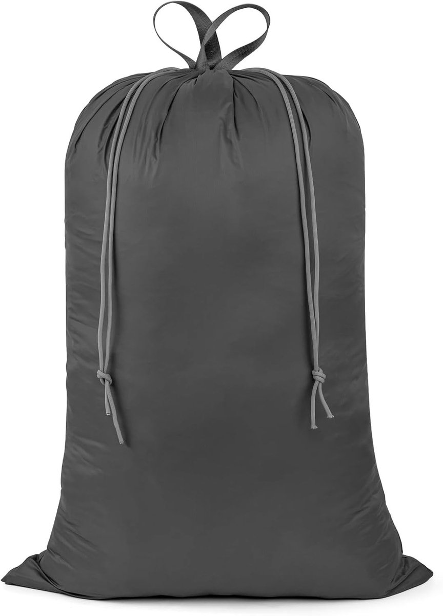 Extra Grote Waszak met Handvatten en Trekkoordsluiting - Ultralichte Opbergzak voor Vuile Kleding, Slaapzak en Baskets - 61 x 89 cm, Grijs
