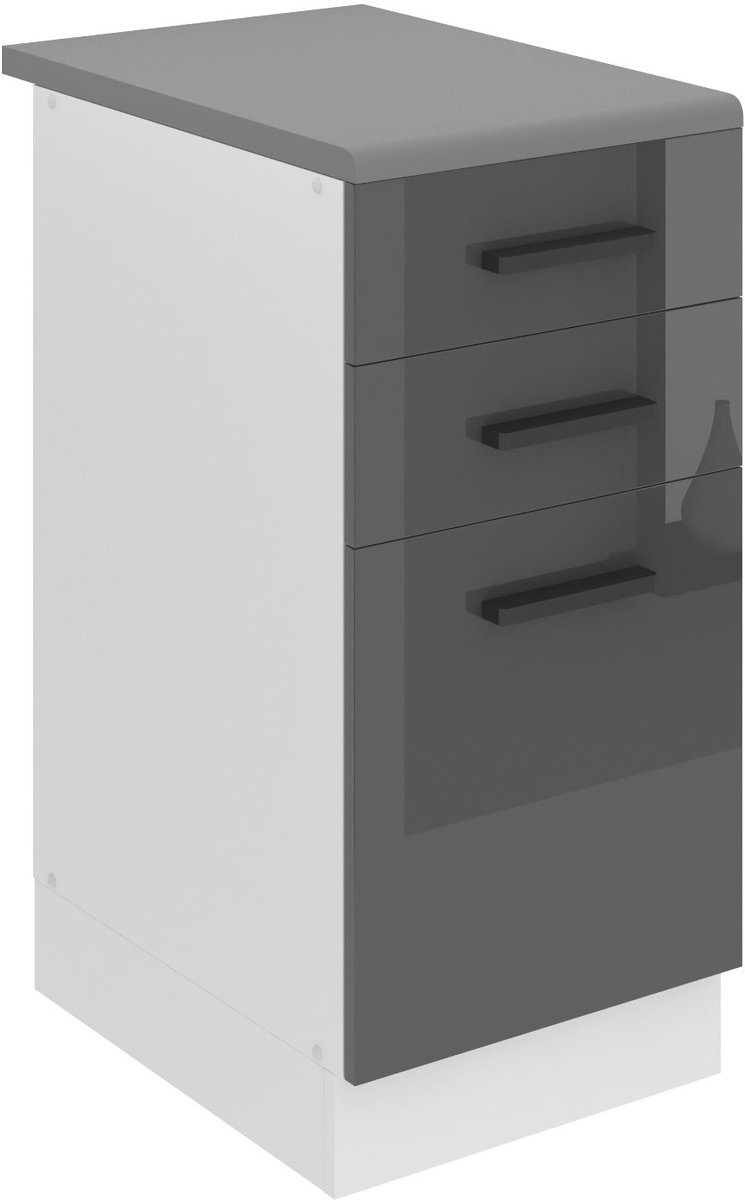 BELINI Keukenonderkast SDSZ 40 cm met Laden met Werkblad - Zilver Hoogglans