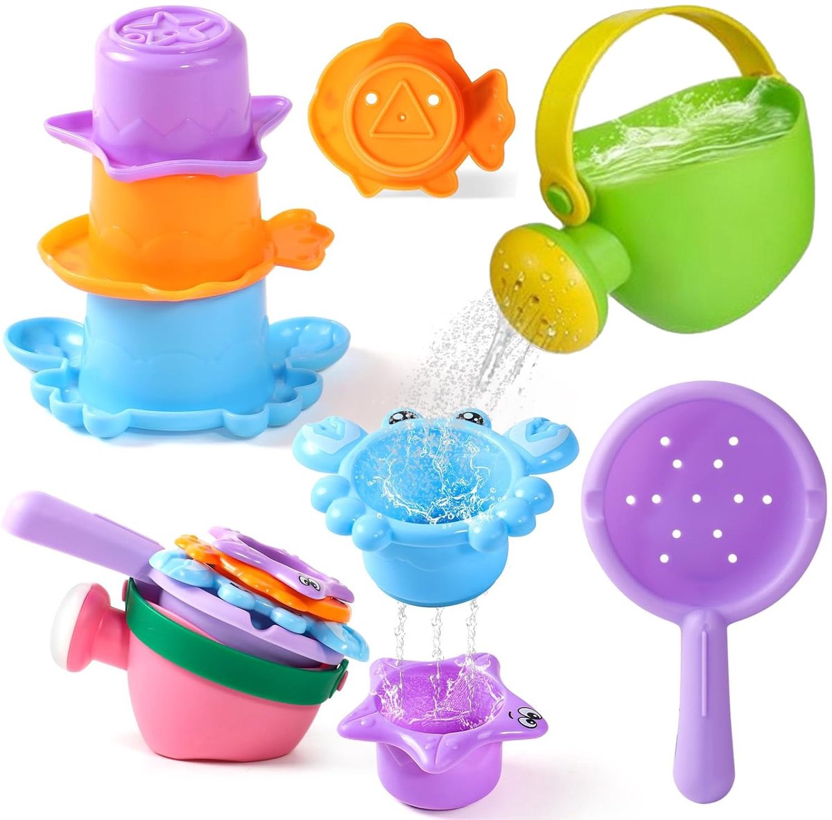 5 stuks Badspeelgoed voor peuters (1-3 jaar) – Speelgoed voor bad, zand, strand en zwembad – Cadeau voor kinderen vanaf 1 jaar – 5-delige set (willekeurige kleuren, verjaardagscadeau)