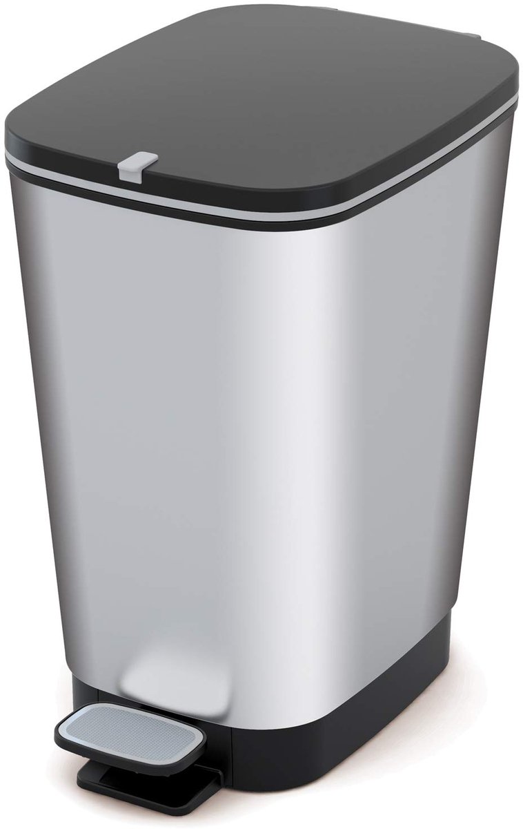 SnelShoppen - Chic Afvalbak Met Pedaal, 45 Liter, Zilver, RVS, Perfect voor Keuken, Badkamer, Kantoor, en Feesten