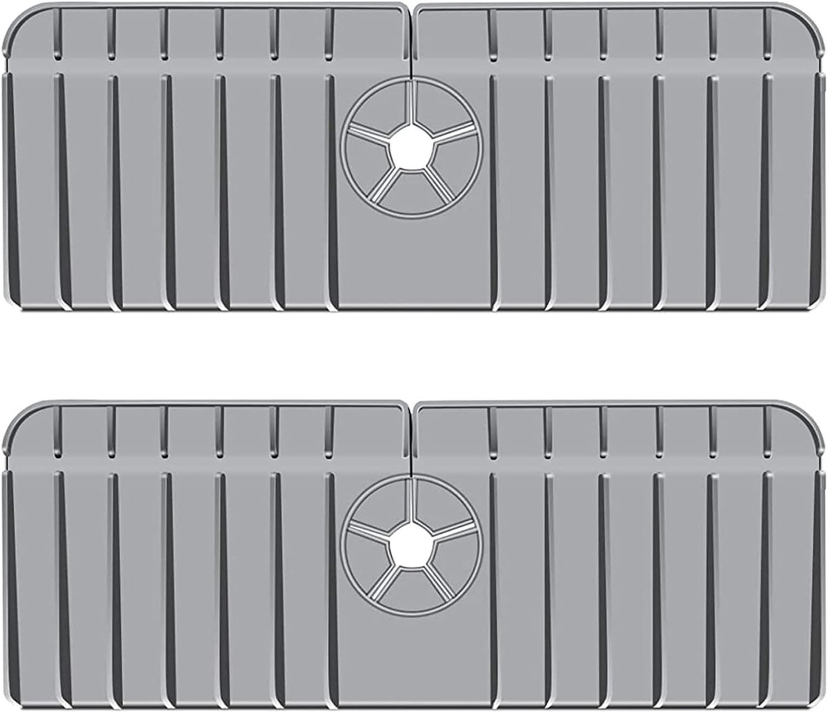 Afdruipmat siliconen, 2 stuks, spatbescherming voor gootsteen, afvoerkussen voor wastafel achter de kraan, spoelbakpad, vaatdroogpad ( grijs)