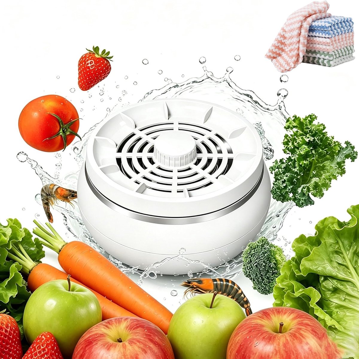 Wasmachine voor groenten en fruit, automatisch apparaat voor groenten en fruit, draagbaar, draadloos en waterdicht, voedselreiniger voor fruit, groenten en zeevruchten - wit