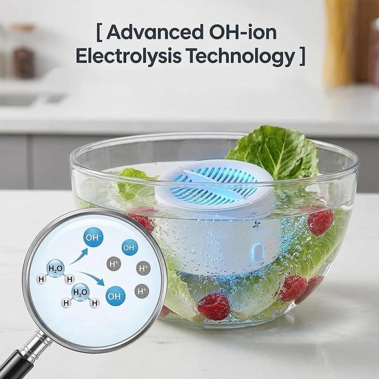 Wasmachine voor groenten en fruit, draagbare titanium elektrolyse, fruit- en groentenreinigingsmachine, IPX7 waterdichte voedselreiniger voor fruit, groenten, vlees en servies - wit — afbeelding 3