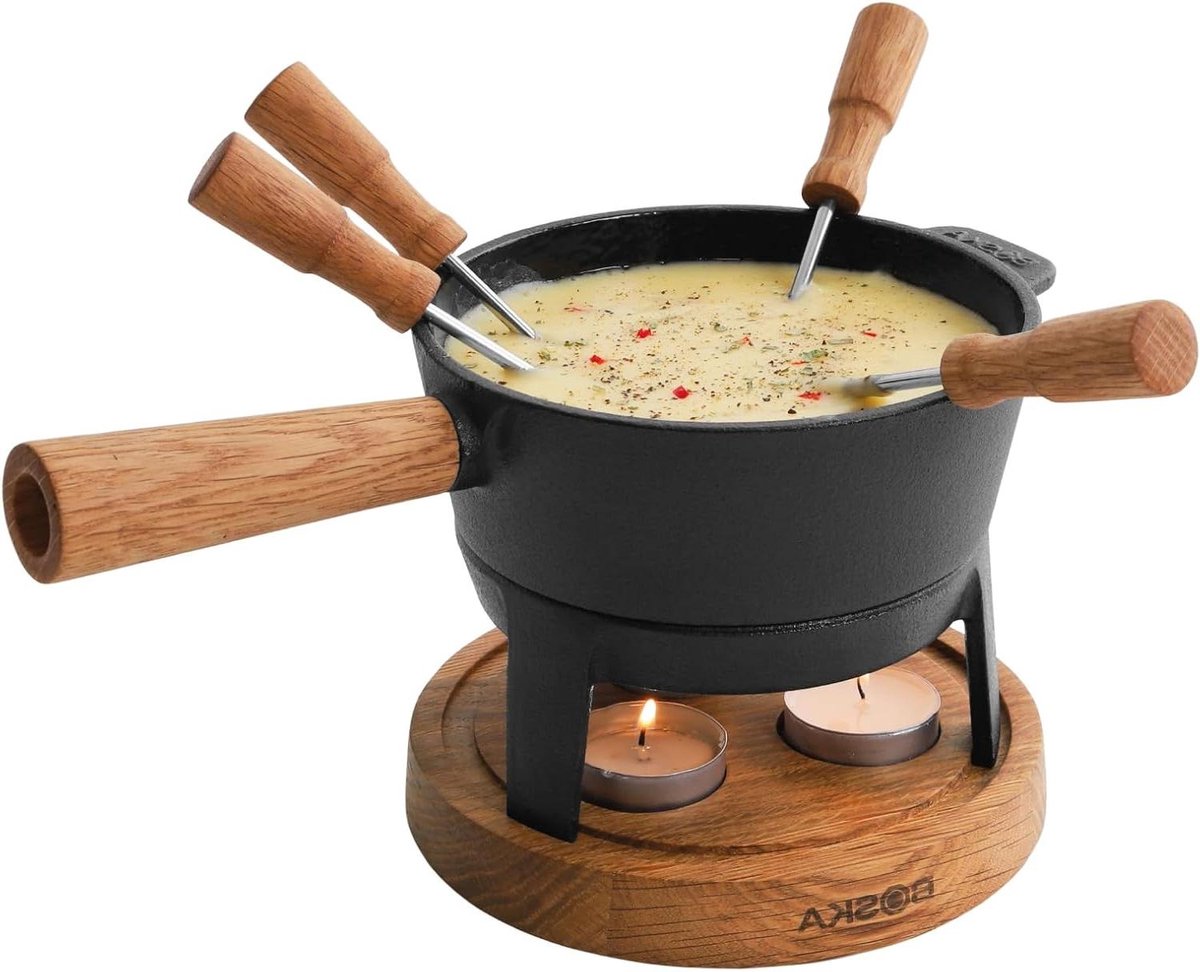 Fondue Set - Kaasfonduen - Gezellig Tafelen - Voor Elke Warmtebron - 700 ml - Zwart