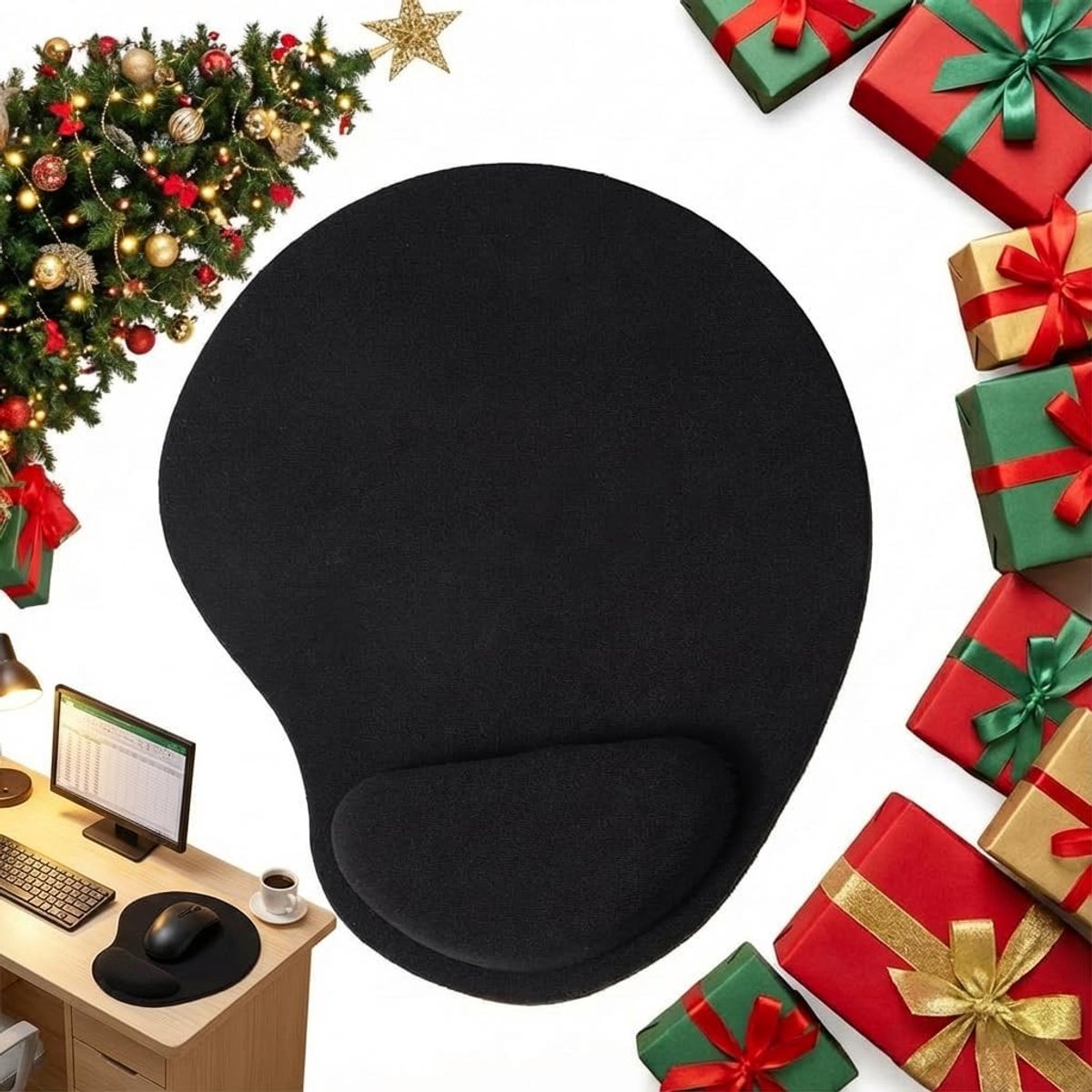 Ergonomische muismat met gelkussen, 9.4 x 9.8 inch, antislip, waterdicht en comfortabel voor kantoor en thuisgebruik, geschikt voor computer en laptop