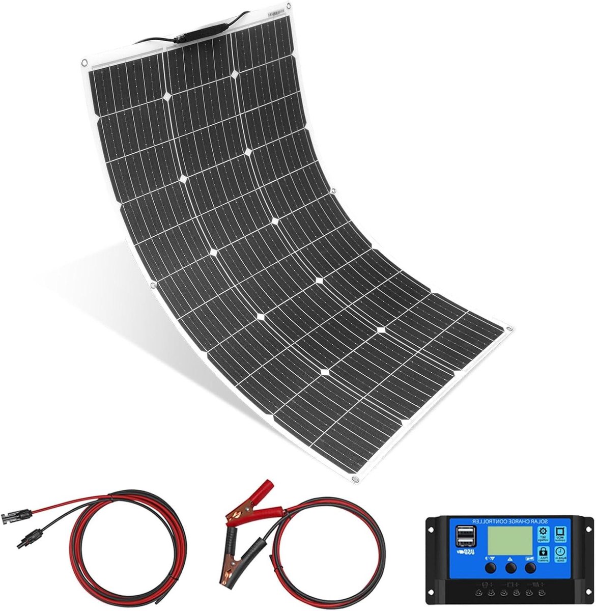 Flexibel Zonnepaneel - Fotovoltaïsche Module - Batterijen Opladen - Hoge Conversie Efficiëntie - 100 Watt - Zwart
