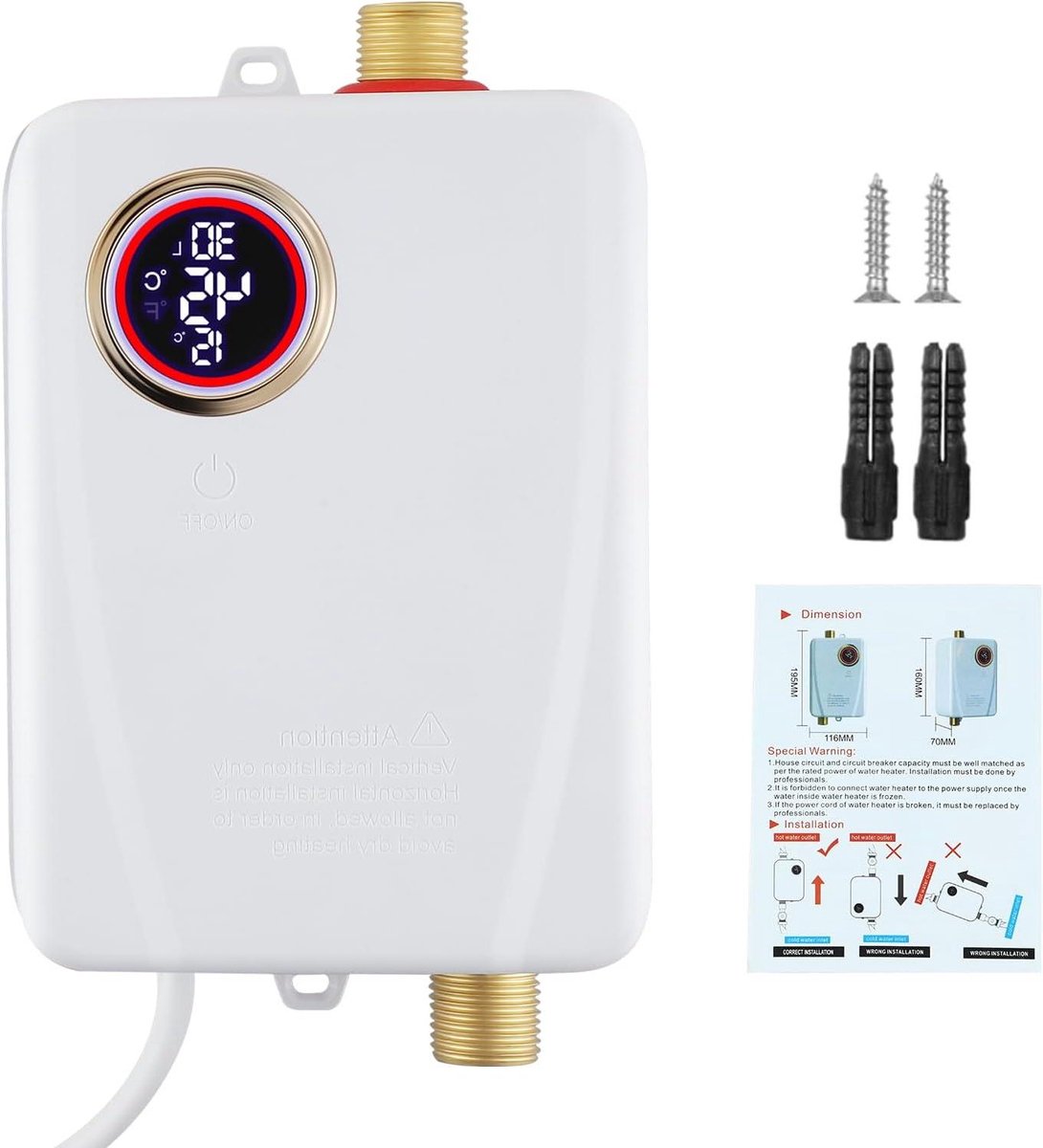 Doorstroomboiler - Elektrische boiler - Direct warm water - Compact onderbouwmodel - 3500W - Wit