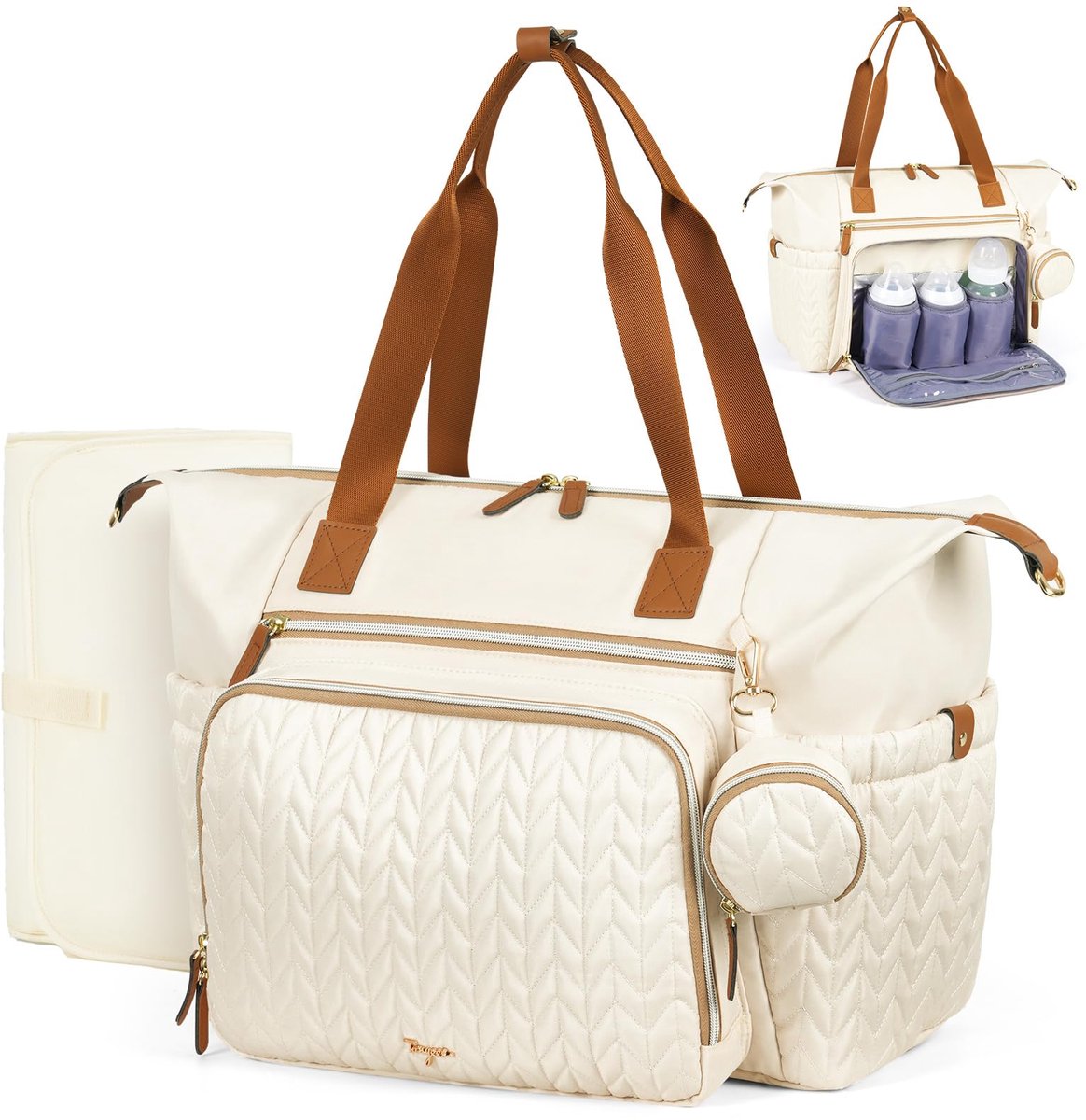 SnelShoppen - Tonyeee Luiertas met Fopspendeltasje en Aankleedkussen, Multifunctionele Babytas, Grote Reisluiertas voor Mama en Papa, Geïsoleerde Tass