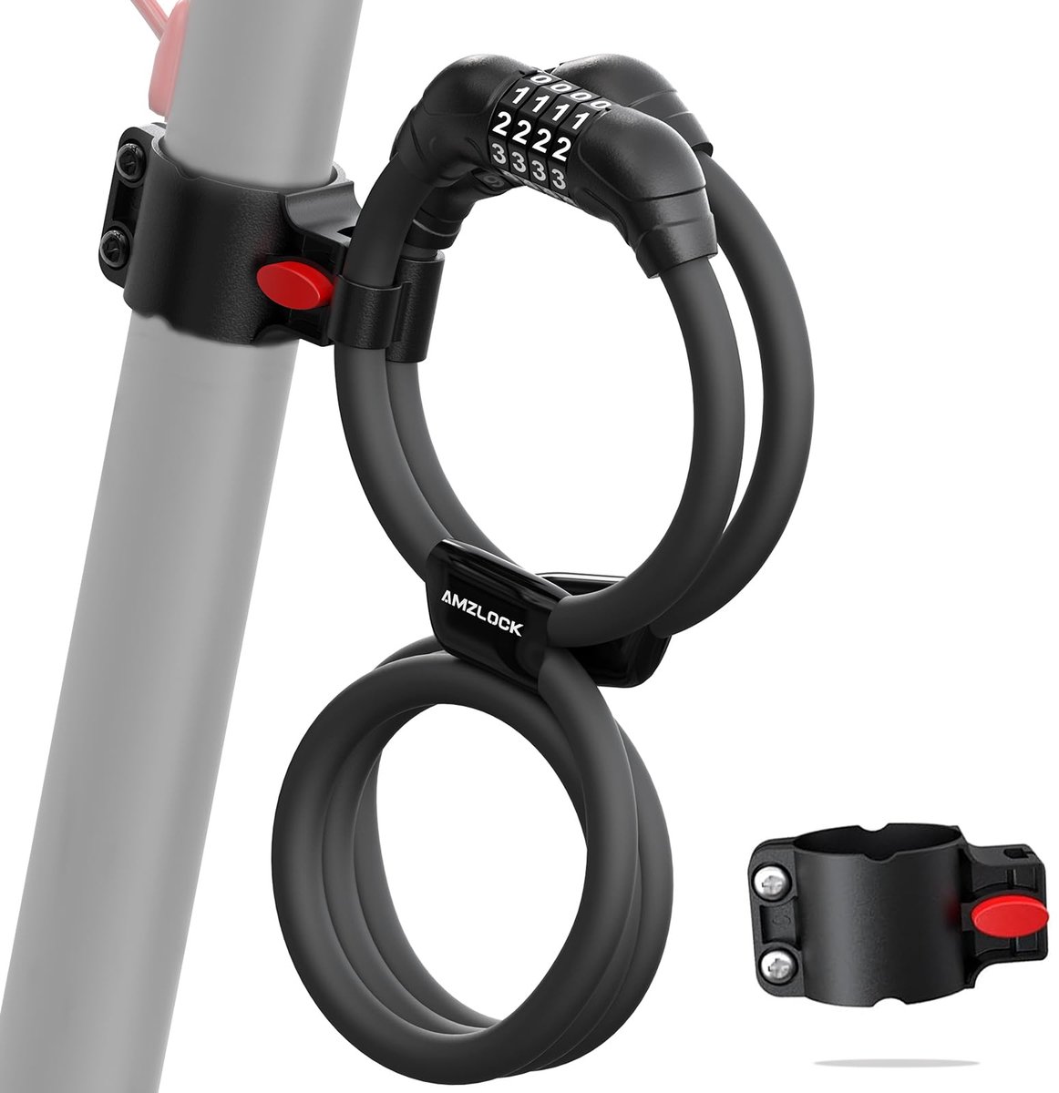 SnelShoppen - AMZLOCK Elektrische Step Slot met Beugel - Dubbel Kabelslot 110cm/12mm - Fietsslot met 4-cijferige Code voor E-Scooters en Fietsen - Vei