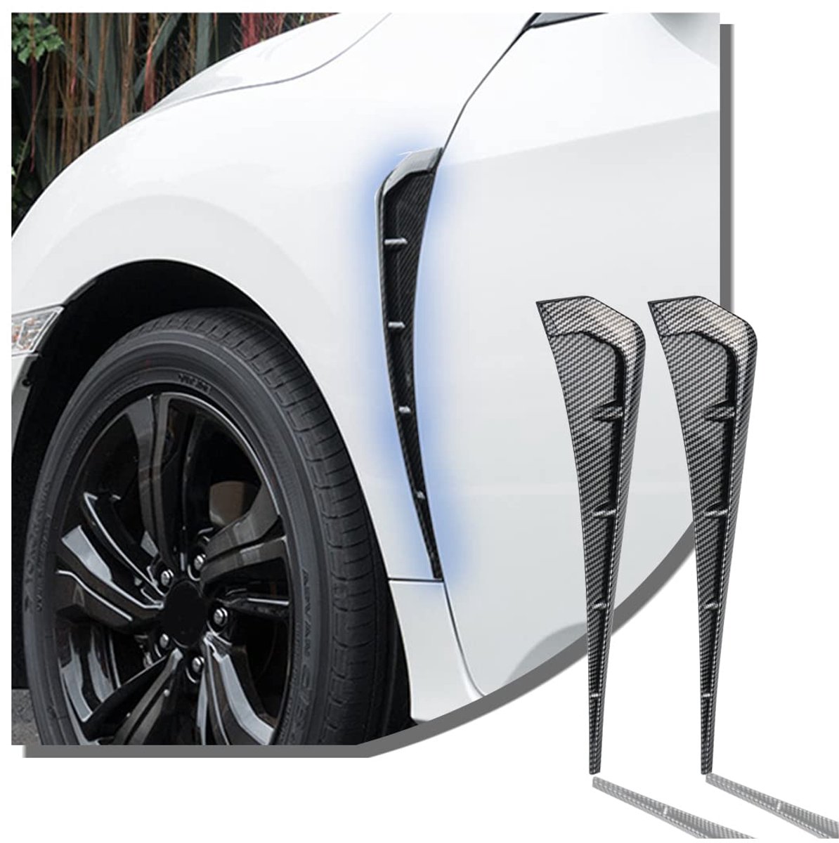 SnelShoppen - 2 Stuks Auto Spatbord Decoratieve Sticker Trim - Koolstofvezel Kleur - Luchtstroom Inlaatgat Radiatorrooster - Spoiler Body Decoratie Co