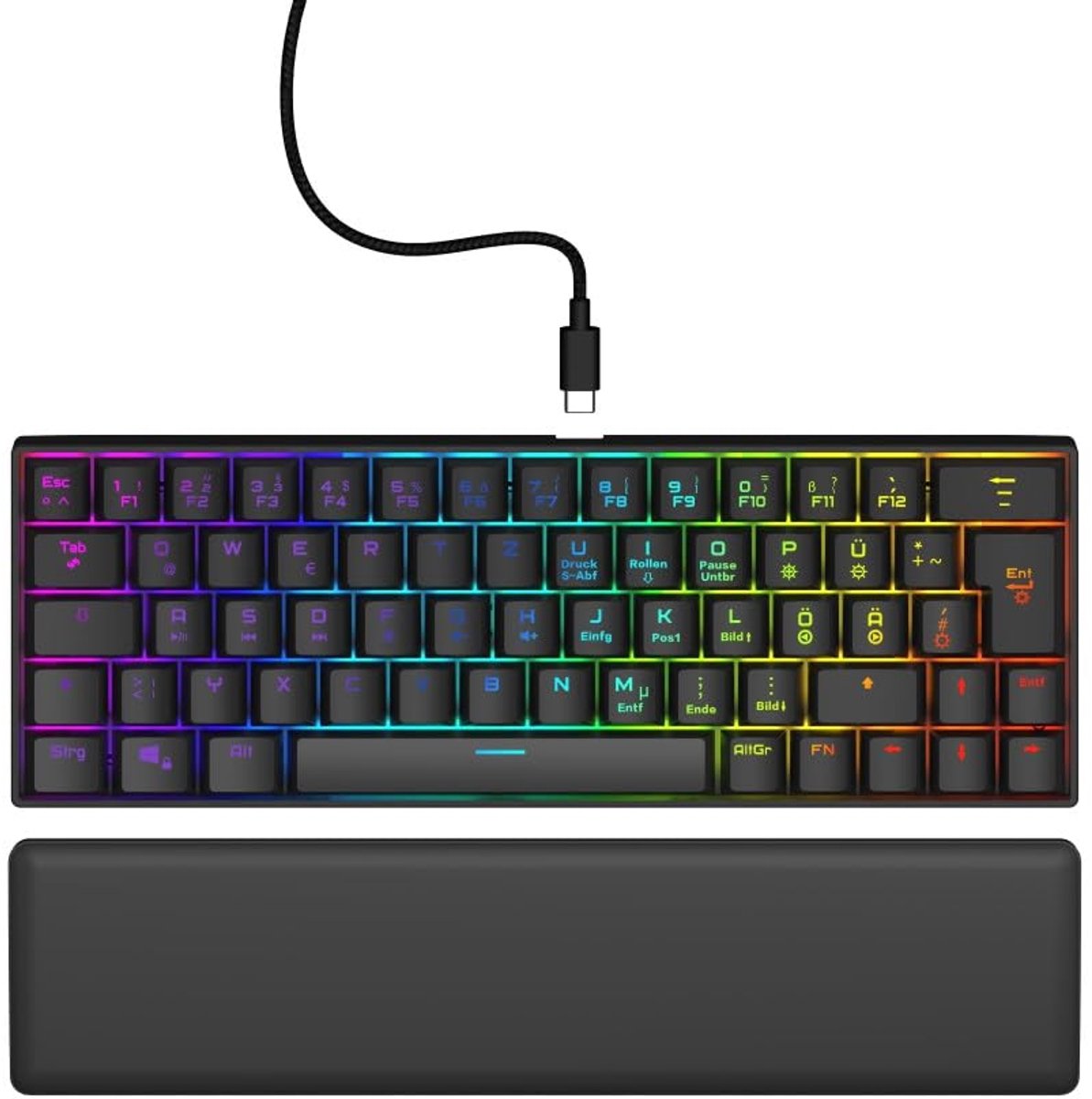 SnelShoppen - Compact Mechanisch Mini Gaming Toetsenbord met Afneembare Polssteun, Volledige RGB Verlichting, Gaming Software, Outemu Rode Switches, Q