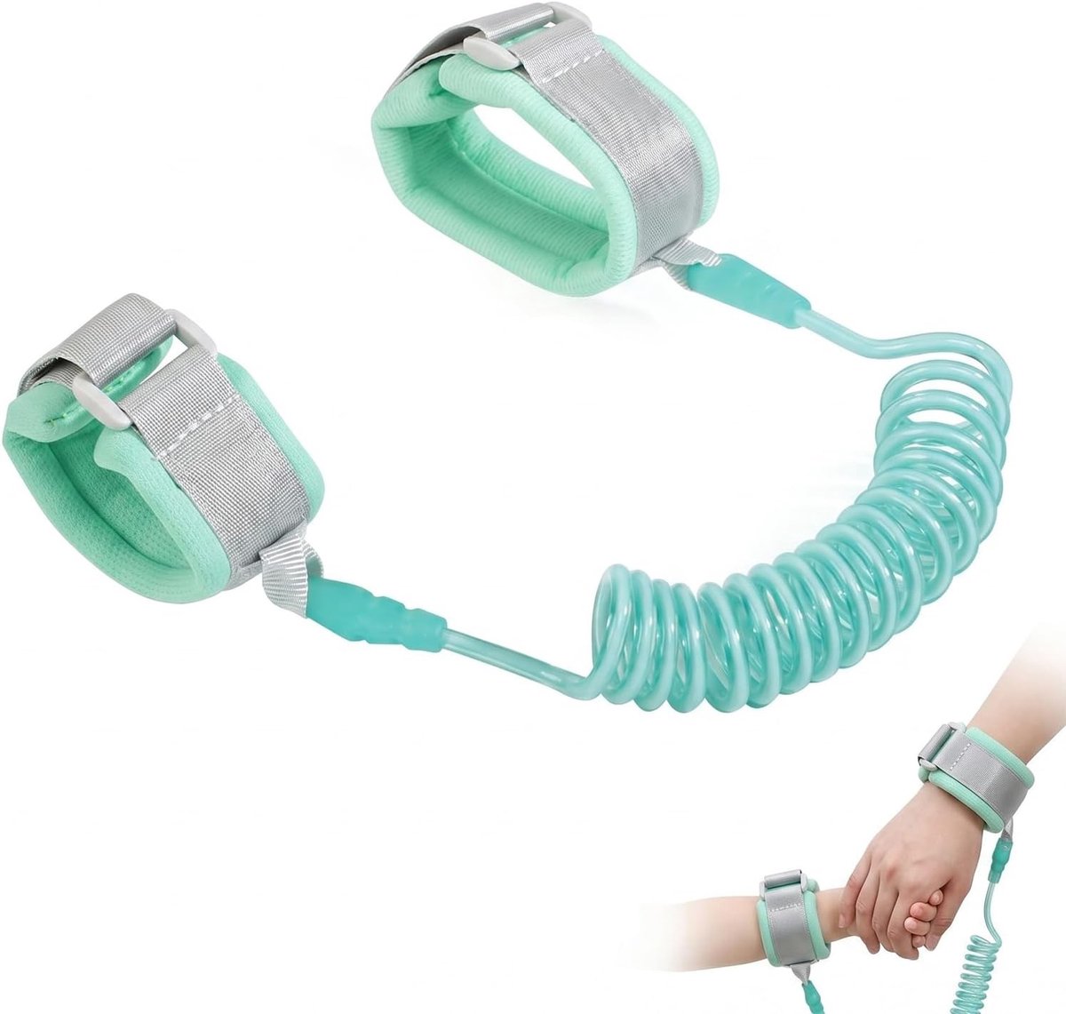 Veilige kinderriem van 1,5 m – anti-verlies harnas voor kinderen – polsband voor wandelingen en drukke plaatsen – groen en comfortabel
