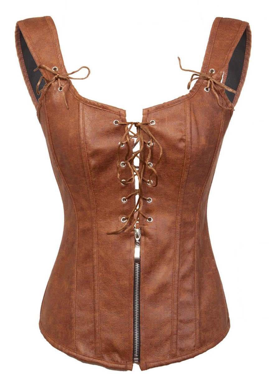 SnelShoppen - Zandloper Korset Dames XXL Bruin Steampunk Vintage Ondergoed met Verstelbare Vetersluiting, Perfect voor Feestelijke Gelegenheden