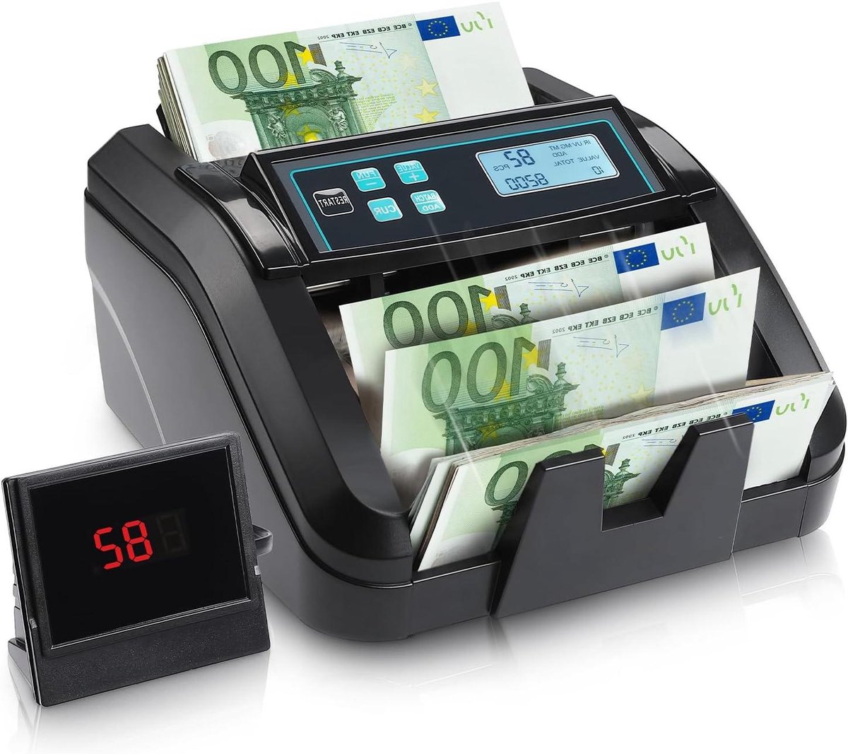 Geldtelmachine - Bankbiljettenteller - Geld Tellen - UV MG IR Detectie - 1100 Vel/Min - Zwart