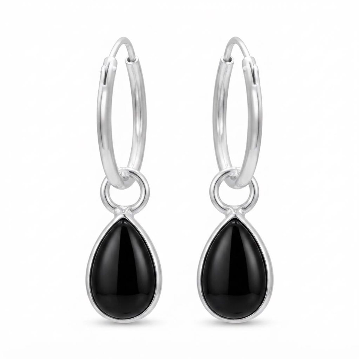 WeLoveSilver- Zilveren Oorringen - Onyx Druppel – Oorbellen met Hanger