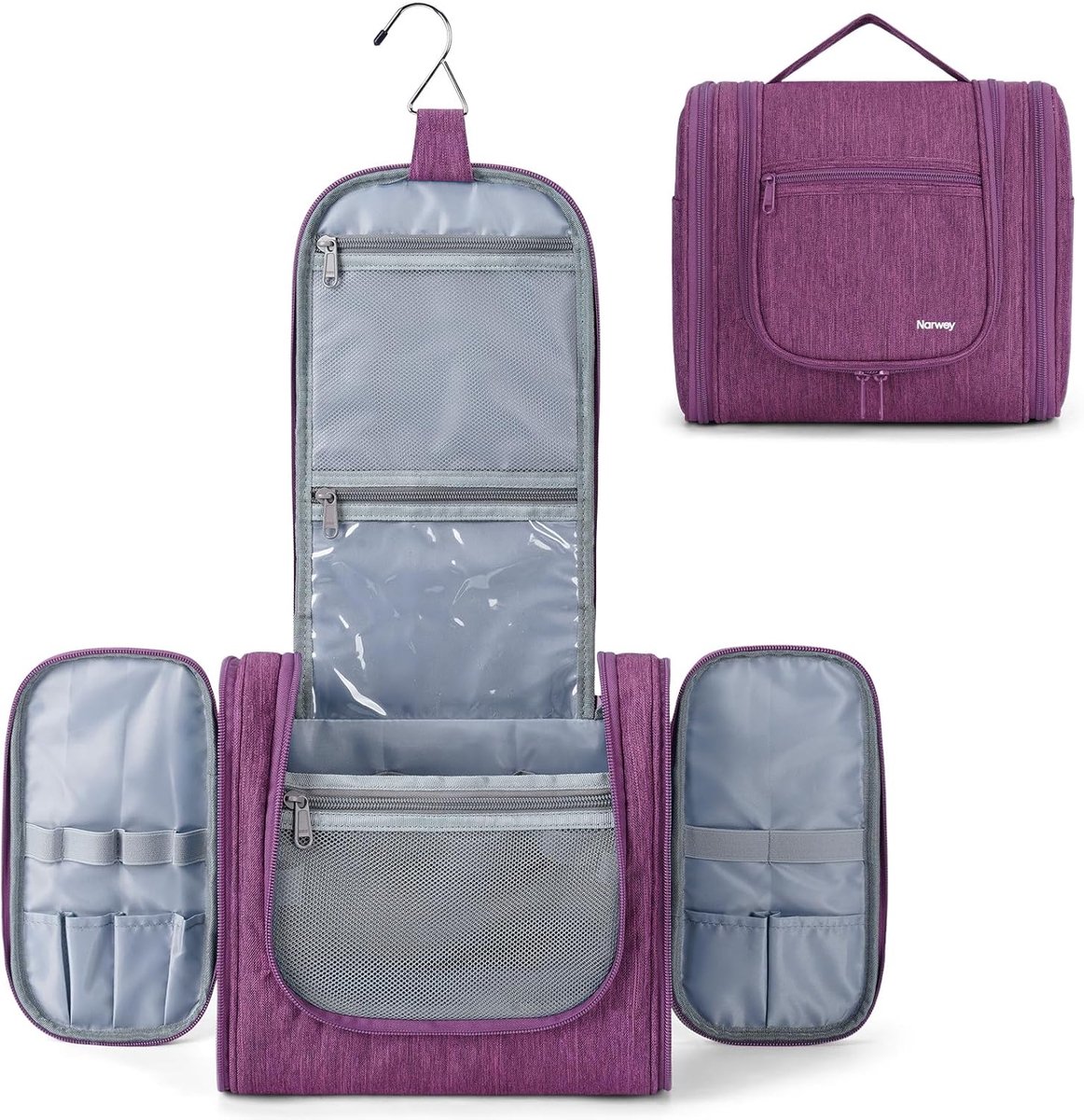 SnelShoppen - Grote reis-toilettas om op te hangen, make-uptas voor badkamer, sportschool en douche, organiser voor dames en heren, lila, praktisch en