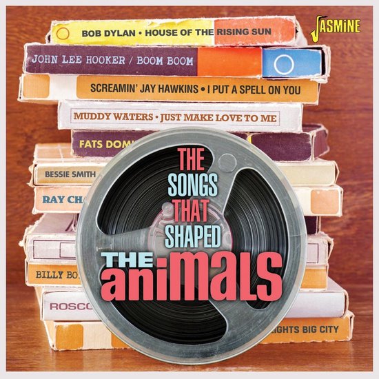 Een stapel cd's met op de voorkant een spoelband met de tekst 'The Songs That Shaped The Animals'. Bovenste cd: Bob Dylan, House of the Rising Sun.