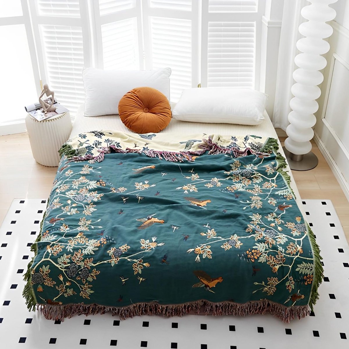 SnelShoppen - Dubbelzijdige Boheemse Grote Plaid 200x230 cm - 100% Biologisch Katoen Handgeweven Bed- en Banksprei - Diepblauw voor 2-3-zits Banken en