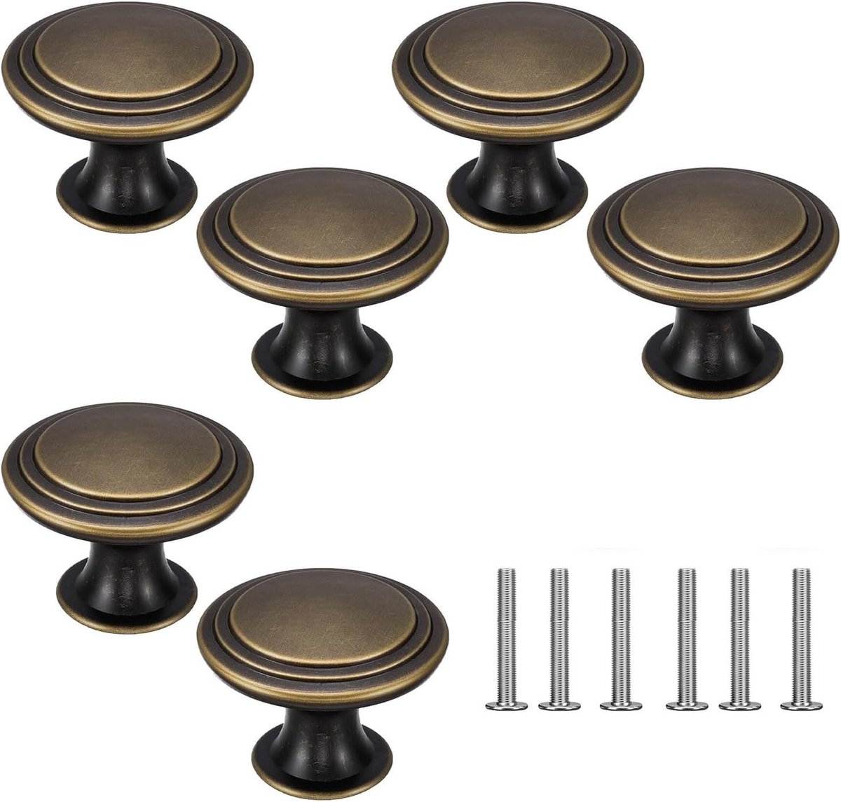 Antieke messing ladeknoppen 30 mm - 6 stuks ronde handgrepen voor kasten, laden en meubels, decoratieve kastgrepen