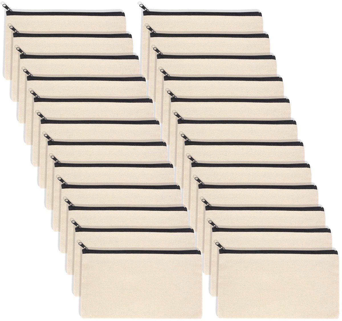 SnelShoppen - 24 stuks DIY blanco stoffen etuis met rits, canvas make-up tasjes, reis toilettas, pennenetuis klein voor kinderen en onderweg - 21 x 12