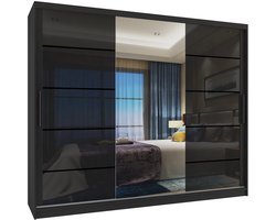 BELINI Verona MGB Schuifdeurkast 232 cm Zwart Hoogglans - Kledingkast met Spiegel - Comfort Line Hoogglans