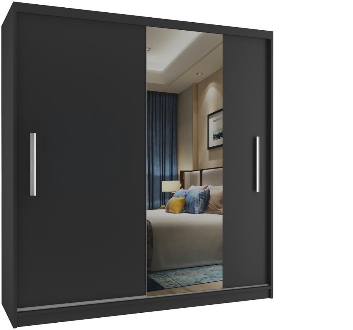 BELINI Verona MSE Schuifdeurkast 158 cm Zwart Mat - Kledingkast met Spiegel - Comfort Line Slaapkamerkast