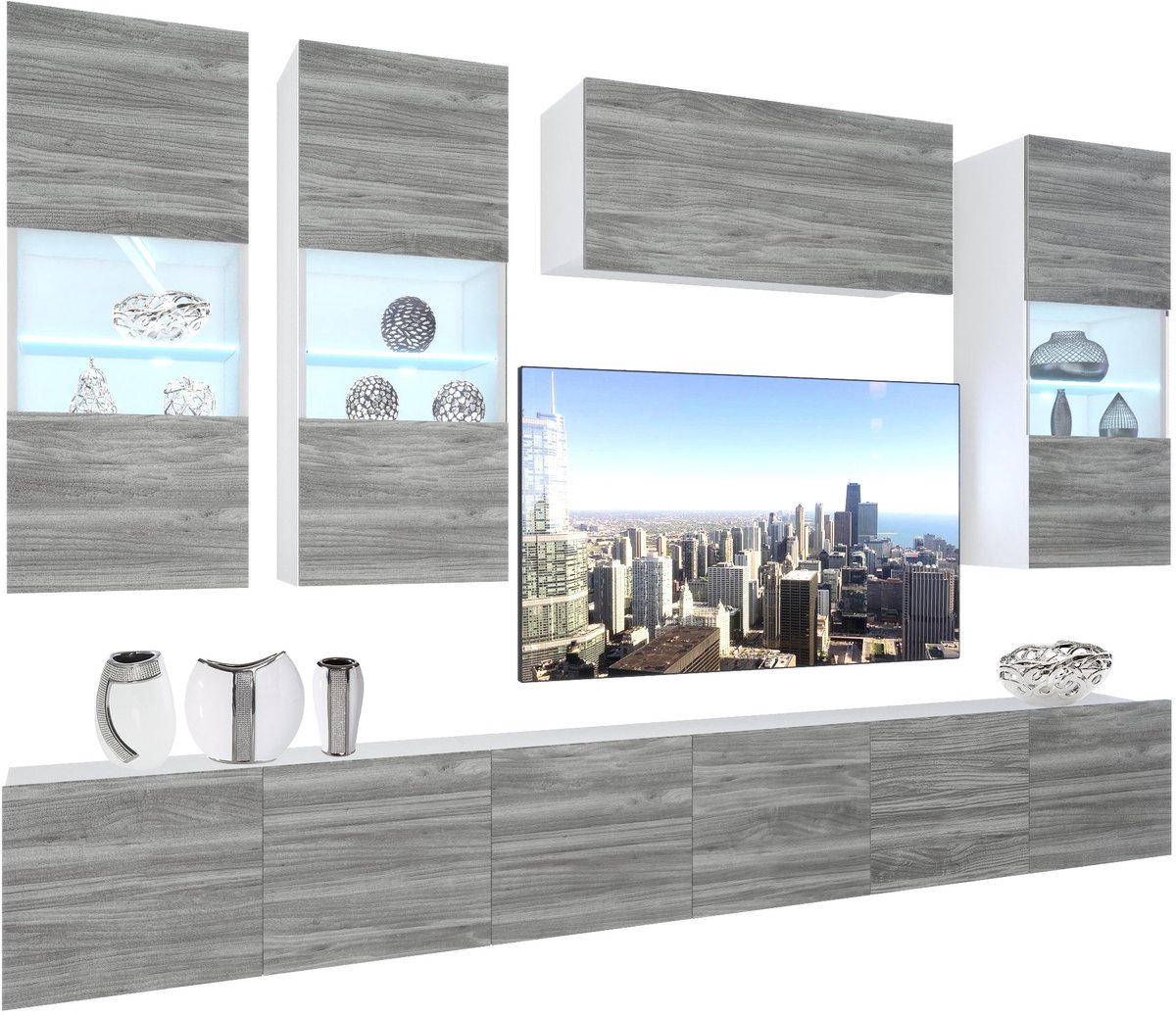BELINI Wandmeubel NEX 5 - TV-Wandkast Set met LED-Verlichting Glamour Hout - Hoogglans Fronten