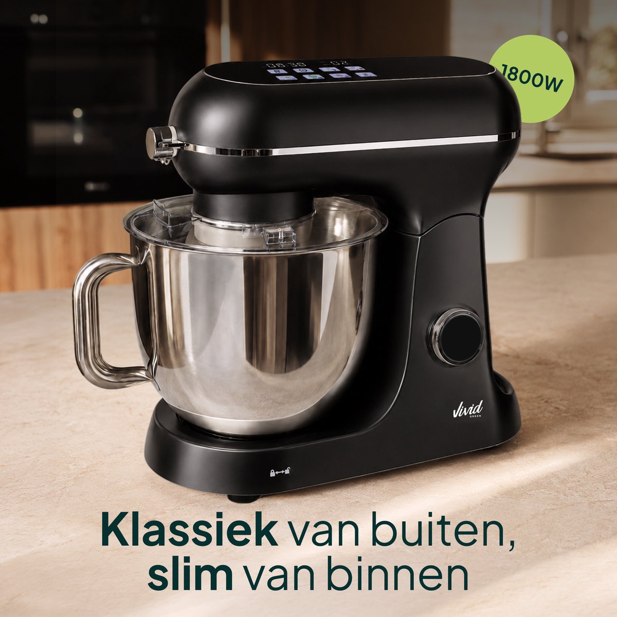 Vivid Green Luxe Keukenmixer - 7L Mengkom met Verwarmde Bodem - Rijsfunctie - Touchscreen & Timer - Vaatwasserbestendig - Keukenmachine - Keukenrobot - Zwart thumbnail 3