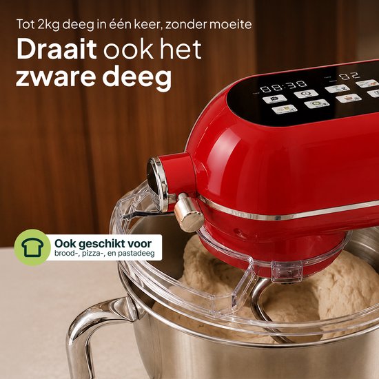 Vivid Green Luxe Keukenmixer - Touchscreen Display - 7L Mengkom - 11 Snelheden - Vaatwasserbestendig - Keukenmachine - Keukenrobot - Rood van Vivid Green — afbeelding 2