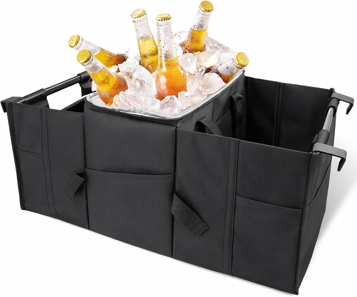 SnelShoppen - Opbergtas voor de auto met thermovak, opvouwbaar, waterdicht en compact voor reizen, picknick en meer - Ideaal voor gezinnen, kamperen e