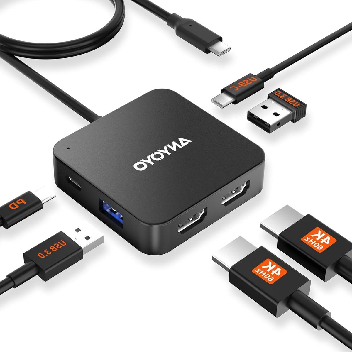 USB C Hub - Docking Station - Meerdere Schermen - Dubbele 4K 60Hz HDMI - 60cm Kabel - Zwart