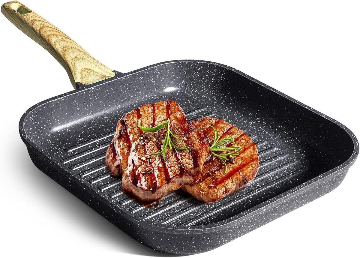 Grillpan Steakpan Koken en Bakken Antiaanbaklaag 28 x 28 cm Grijs